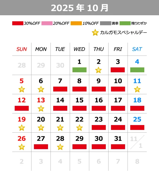 2025年10月料金カレンダー