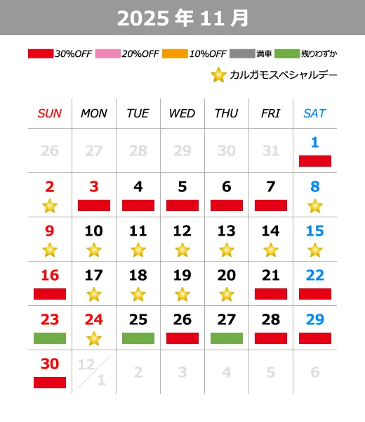 2025年11月料金カレンダー